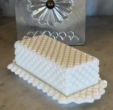 Vintage Milk Glass Covered Butter Dish with Beaded Edge — listing 2