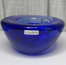 Hand-Blown Clear Glass Votive Candle Holder with Red Swirl Decoration — listing 2