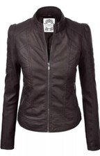 Made By Johnny Women's Faux Leather Moto Biker Jacket with Ribbed Detailing, Size L — listing 6