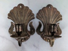 Vintage Ornate Cast Brass Wall Sconce Double-Arm Candle Holder — listing 3