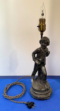 Antique Figural Spelter Table Lamp with Seated Classical Maiden and Frilled Glass Shades — listing 4