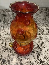 Vintage Amberina Glass Kerosene Oil Lamp with Clear Chimney — listing 4