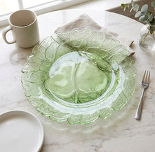 Green Depression Glass Footed Sherbet / Ice Cream Dish, Paneled Fan-Shaped Bowl Set of 4, listing 3