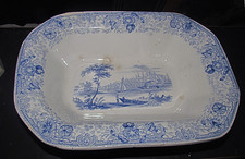 Blue & White Transferware Tall Tankard Pitcher/Jug with Cherub and Courting Couple Scene