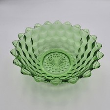 Vintage Green Pressed Glass Basket with Fixed Arch Handle, Star and Fan Cut Pattern — listing 6