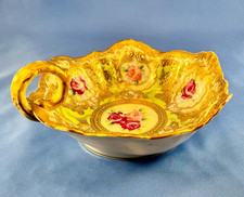 Antique Nippon Hand-Painted Porcelain Handled Nappy Dish with Gold Floral Motif — listing 3