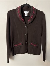 Pendleton Women's Charcoal Wool Floral Embroidered Zip-Front Cardigan Jacket Size L — listing 4