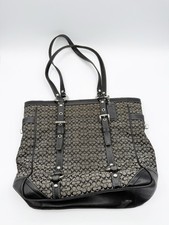 Coach Signature Jacquard Black Leather Trim Tote Bag — listing 3