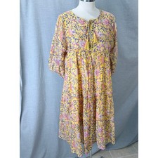 Dolma Blue Floral Block-Print Cotton Blouse, Size S