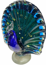 Art Glass Peacock Figurine / Sculpture with Fanned Tail Feathers — listing 5