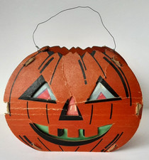 Vintage Embossed Die Cut Cardboard Jack-O-Lantern Pumpkin Halloween Decoration, Made in USA, 12 inch, listing 2