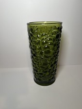 Sascka B Art Glass Cylinder Vase, Green with Embossed Grapevine Motif, 10" Tall — listing 3