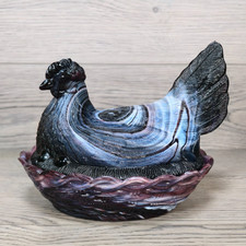 Vintage Glass Hen on Nest Covered Dishes - Purple Slag & Green Satin Pair — listing 6