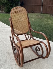 Vintage Bentwood Rocking Chair with Cane Seat and Back, Brown/Tan, listing 3