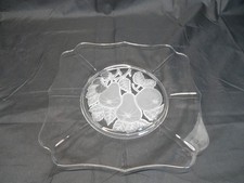Vintage Pressed & Intaglio Cut Glass Bowl with Frosted Fruit Motif and Sawtooth Rim — listing 2
