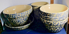 Blue Spongeware Stoneware Serving Bowl