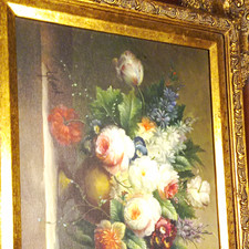 Framed Floral/Garden Landscape Print in Gold and Blue Wood Frame