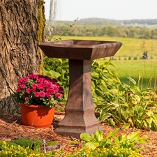 Vintage Cast Concrete Pedestal Bird Bath with Scalloped Clamshell Bowl — listing 3