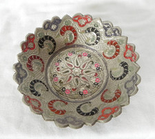 Indian Hand-Painted Enameled Brass Vase with Floral Meenakari Diamond Panels
