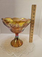 Set of 3 Vintage Carnival Glass Ruffled Compotes / Nappy Bowls