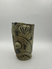 Green Glazed Ceramic Tiki Mug with Molded Fish and Bamboo Motif — listing 3