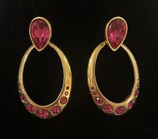YSL Vintage Gold-Tone Navy Enamel Octagonal Monogram Logo Clip-On Earrings — listing 4