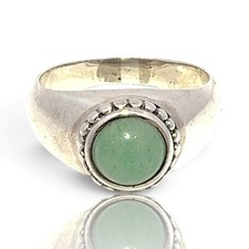 Pair of Silver-Tone Rings — Twisted Rope Band and Round Cabochon Solitaire — listing 6