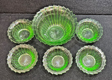 Jeannette Green Uranium Glass Doric or Adam Pattern Individual Butter Pat / Salt Dip with Handle — listing 3