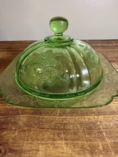 Vintage Green Uranium Glass Butter Dish Top / Lid with Embossed "BUTTER" Lettering — listing 4