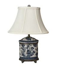 Blue and White Ceramic Ginger Jar Table Lamp with Cherub Cartouche Motif