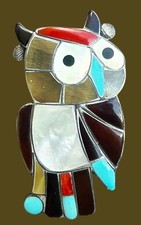 Zuni Inlay Roadrunner / Bird Post Earrings, Sterling Silver with Turquoise, Coral & Mother-of-Pearl — listing 5