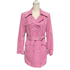 Pink Corduroy Belted Trench Coat / Wrap Jacket