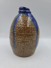 Handmade Studio Pottery Freeform Pinched Vase with Blue-Brown Drip Glaze — listing 4