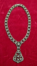 Vintage Tiered Bib Collar Necklace with Gold-Tone Book Chain and Multi-Tone Grosgrain Ribbon — listing 4