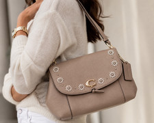 Brown Leather Flap Crossbody Bag with Embossed Monogram — listing 6