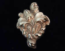 Art Nouveau Embossed Puffy Heart Pendant with Sterling Silver Chain (1.5" Heart, 24" Chain) — listing 6