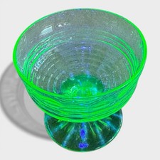 Vintage Uranium Vaseline Glass Footed Sherbet / Champagne Coupe, Green, 3.5" Tall — listing 2