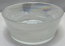 Iridescent Frosted Art Glass Bowl with White Swirl Base — listing 3