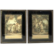 "The School Door" Antique Color Stipple Engraving After Francis Wheatley R.A., Framed — listing 3