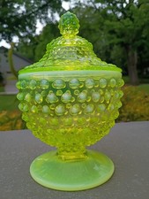 Vaseline Uranium Glass Hobnail Opalescent Wine Goblet, 5 inches — listing 2