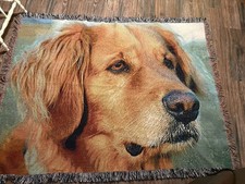 Woven Cotton Tapestry Throw Blanket with Golden Retriever & Pheasant Hunting Scene — listing 6
