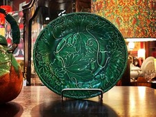 Antique Majolica Grape Leaf Plate with Strawberries, Grapes & Blossoms on Turquoise Ground — listing 2