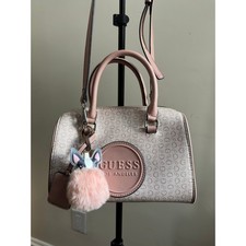 Guess G-Logo Monogram Satchel Handbag in Blue with Tan Trim — listing 2