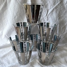 Mid-Century Silver Overlay Ribbed Glass Old Fashioned Rocks Tumblers, Pair — listing 2