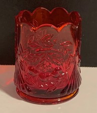 Vintage Amberina Art Glass Lot — Daisy & Button Toothpick Holder, Blown Pitcher, Ruffled Ashtray/Dish