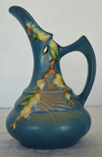 Roseville Pottery Snowberry Pattern Green Ewer/Pitcher with Angled Handle — listing 5
