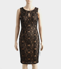 Dressbarn Collection Black Tiered Lace Dress with Nude Underlay, Size 14