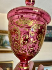 Bohemian Ruby Red Cut-to-Clear Engraved Glass Vase with Stag Motif