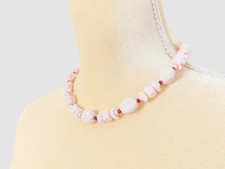 Vintage Pink & White Glass Flower Cluster Bead Necklace with Brass Bar Chain — listing 4