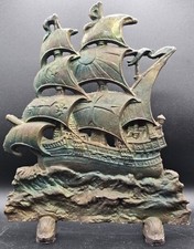 Vintage Cast Iron Galleon Ship Bookends (Pair) with Maltese Cross Sails — listing 5